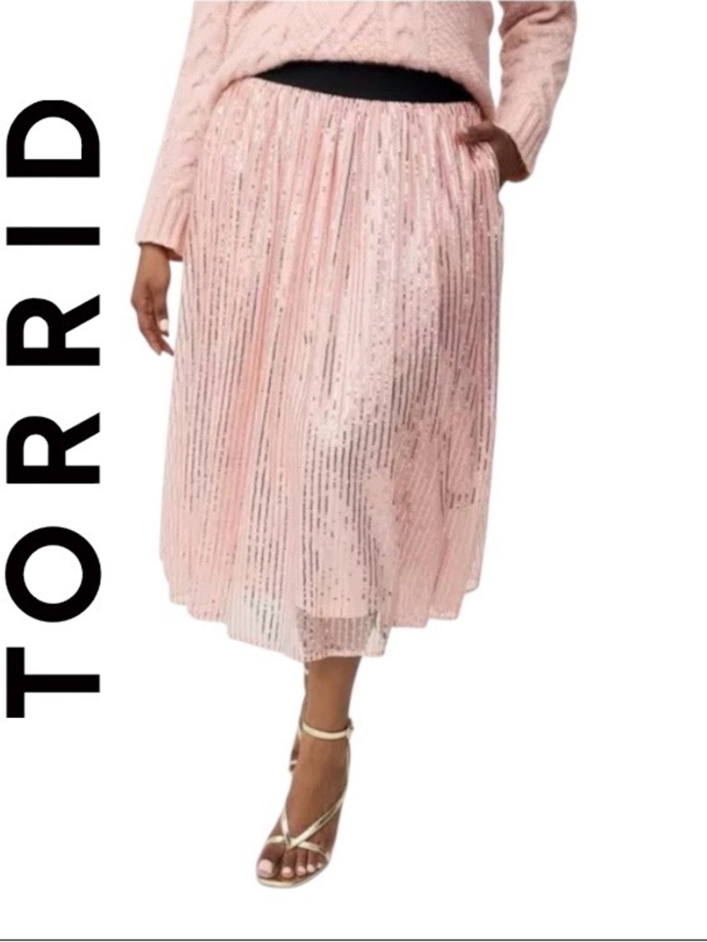 Torrid Tea Length Silver Pink Pleated Sequin Midi Skirt Size 2X NWT